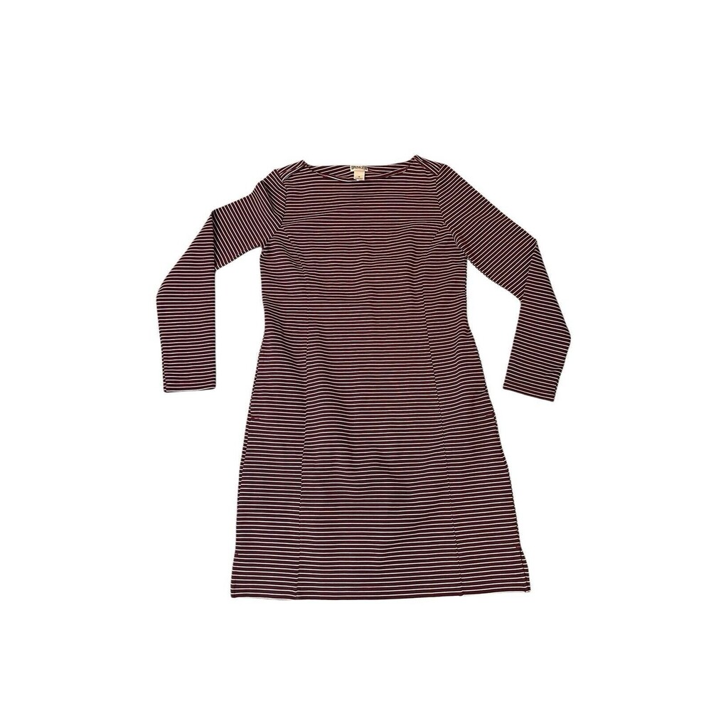 Duluth Trading Maroon Striped Long Sleeve Knit Stretch Ponte Pro‎ Dress Sz Med